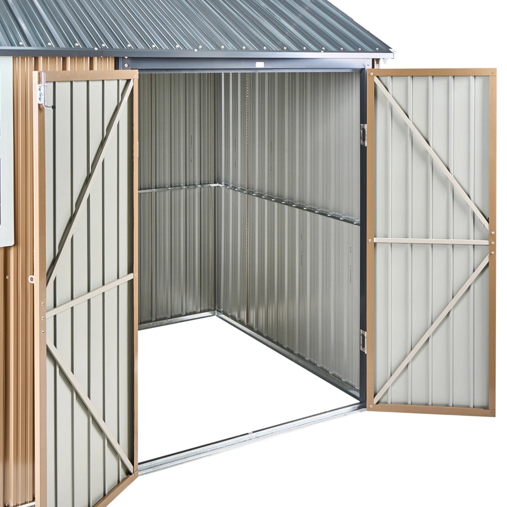 Capanno da giardino walk-in 235 x 175 cm in acciaio con chiusura a bullone resistente ai raggi UV impermeabile marrone