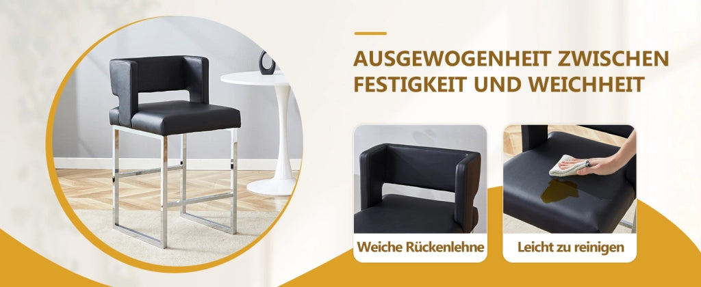 Set di 2 sgabelli da bar neri in stile nordico, dal design squadrato, con gambe in metallo argentato, leggeri e comodi. Soddisfano le vostre diverse e