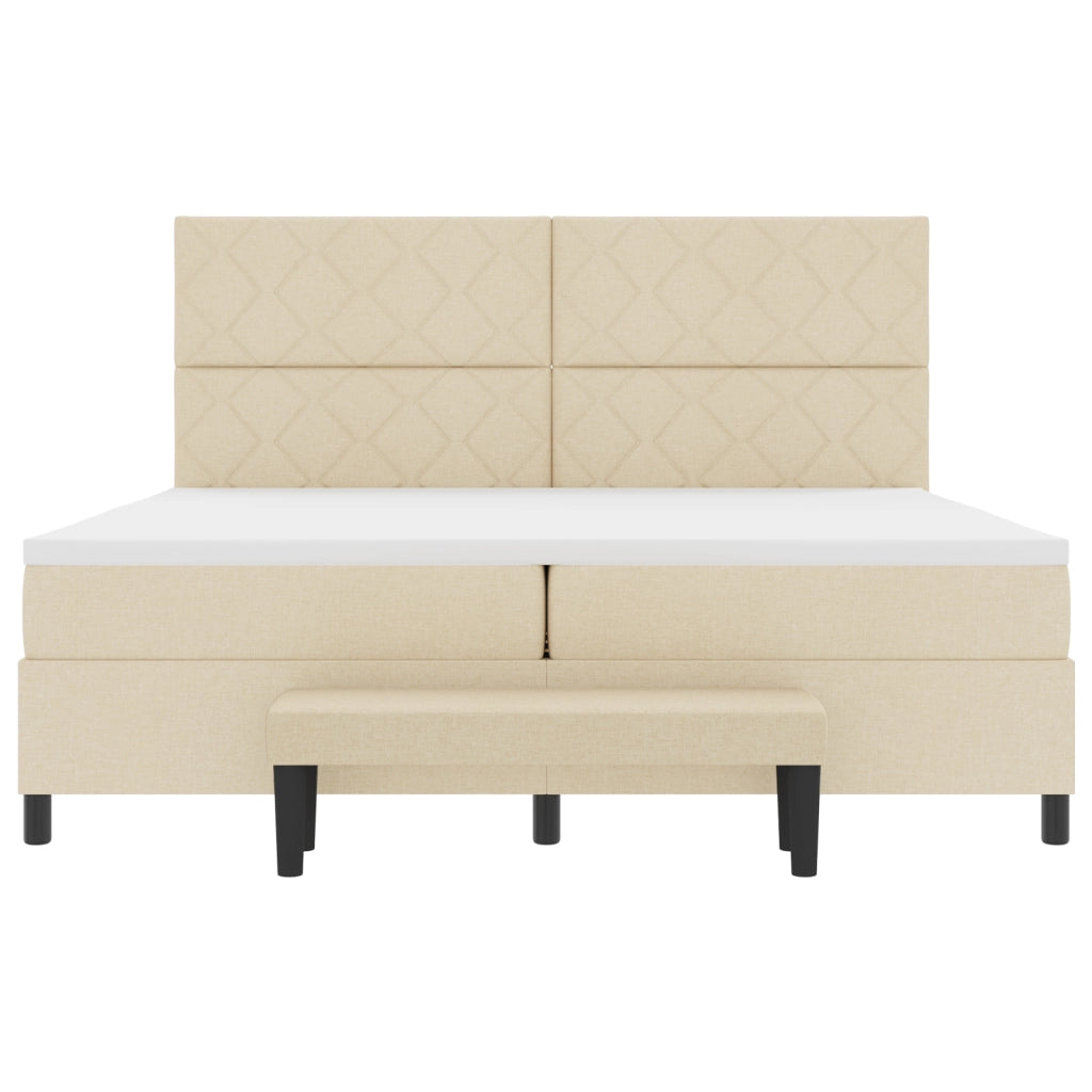 Letto con Box Spring con Materasso & Panca Crema 200x200 cm in Tessuto