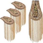 Epauliere con metallico pennello e perle dorate in quattro pezzi - Epauliere con catenina a ghiera e penna - Ideale per uomini in uniforme o come accessorio con badge e spilla