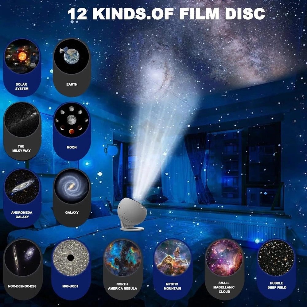 Trade Shop - Proiettore Cielo Stellato 12 Dischi Planetari Luce Notturna Led Galassia Camera Soffitto -