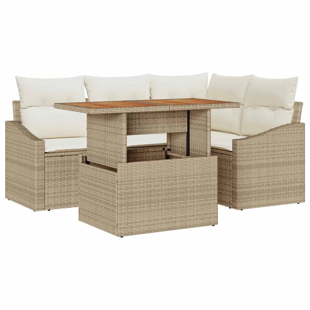 Set da Pranzo per Giardino con cuscino 5 pcs Beige e Crema