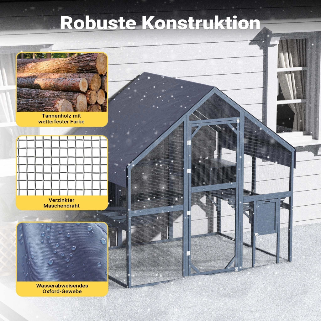 Recinto per gatti da esterno 140 x 187 x 187 cm, recinzione antifuga in legno con telo di copertura impermeabile per il tetto, diversi livelli, per giardino, balcone, terrazzo