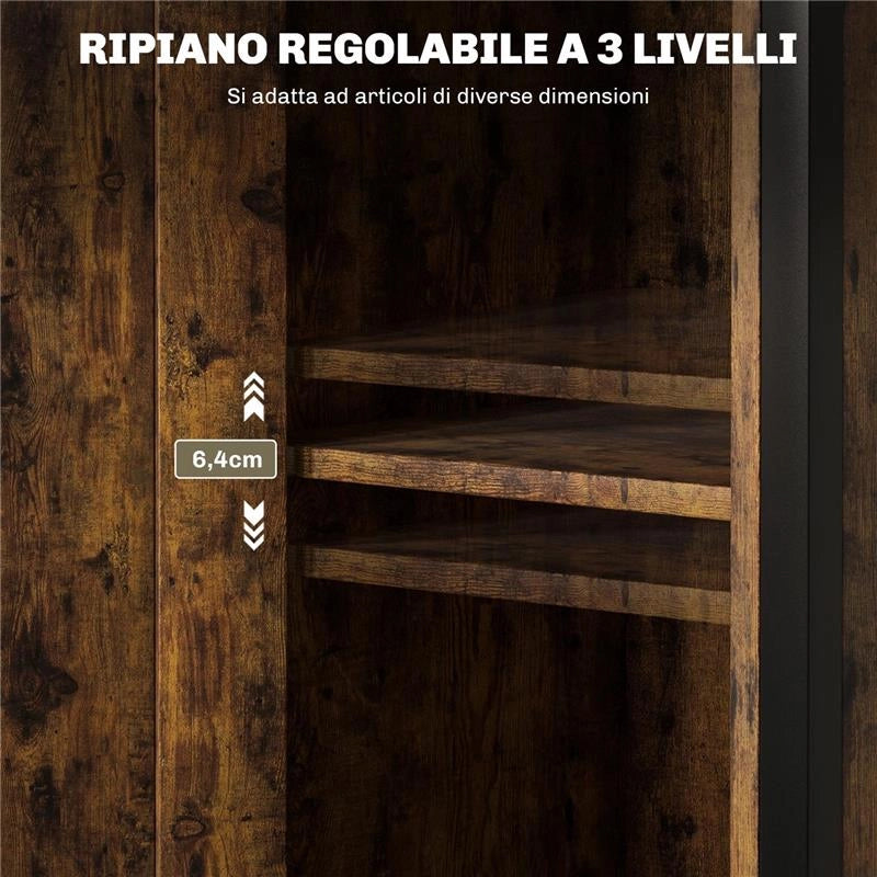 COMODINO INDUSTRIALE CON 2 RIPIANI E SCAFFALE INTERNO REGOLABILE, IN LEGNO E ACCIAIO, 34X30X80 CM, MARRONE