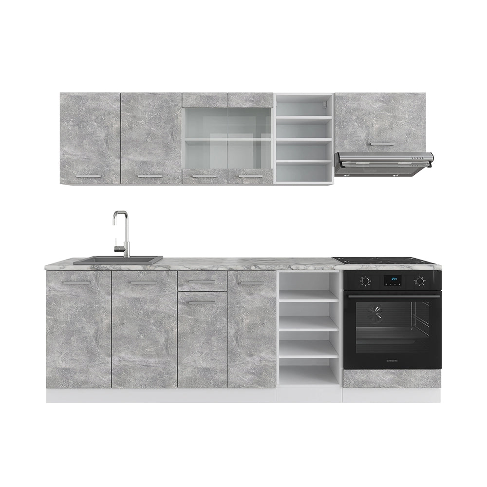Vicco Cucina componibile Cemento/Bianco 240 cm senza piano di lavoro