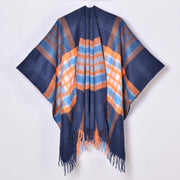 Nuovo scialle diviso con nappe, sciarpa semplice a quadri jacquard da donna