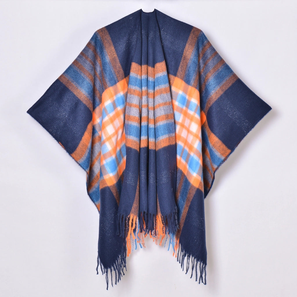 Nuovo scialle diviso con nappe, sciarpa semplice a quadri jacquard da donna