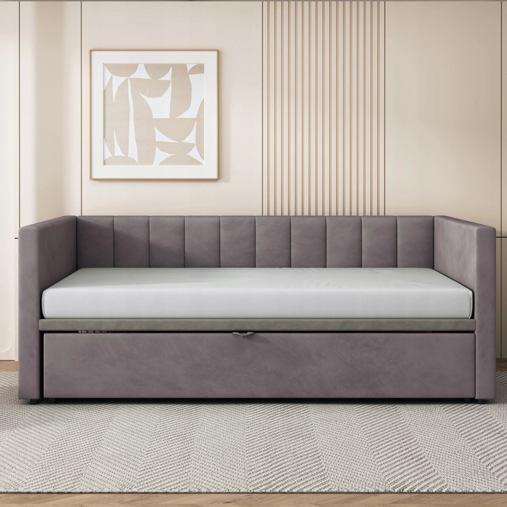 Divano letto 90x200 - Xylo - Grigio, velluto, senza materasso