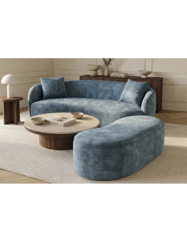 Pouf contenitore NYJY in velluto – Blu – 120 x 40 x 50 cm