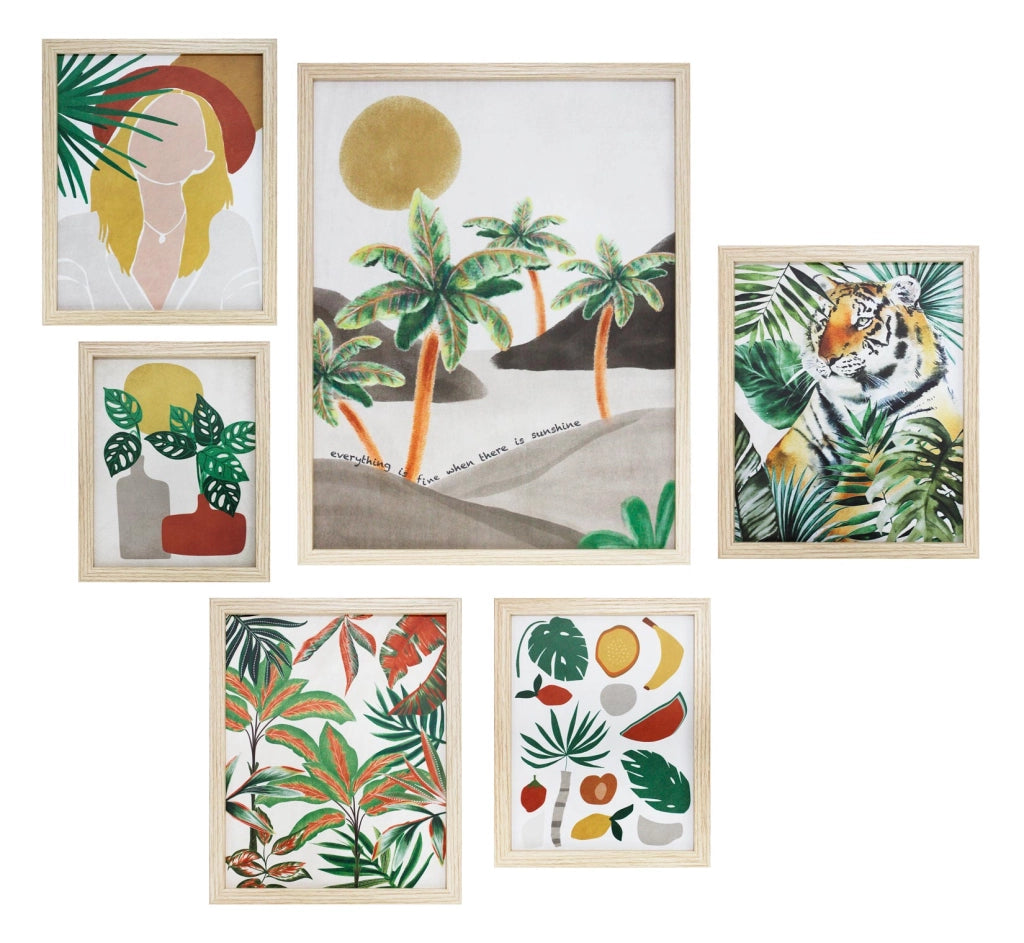 Set di 6 quadri Hispanohogar poliestere tropicale multicolore 50x40-30x25-20x25