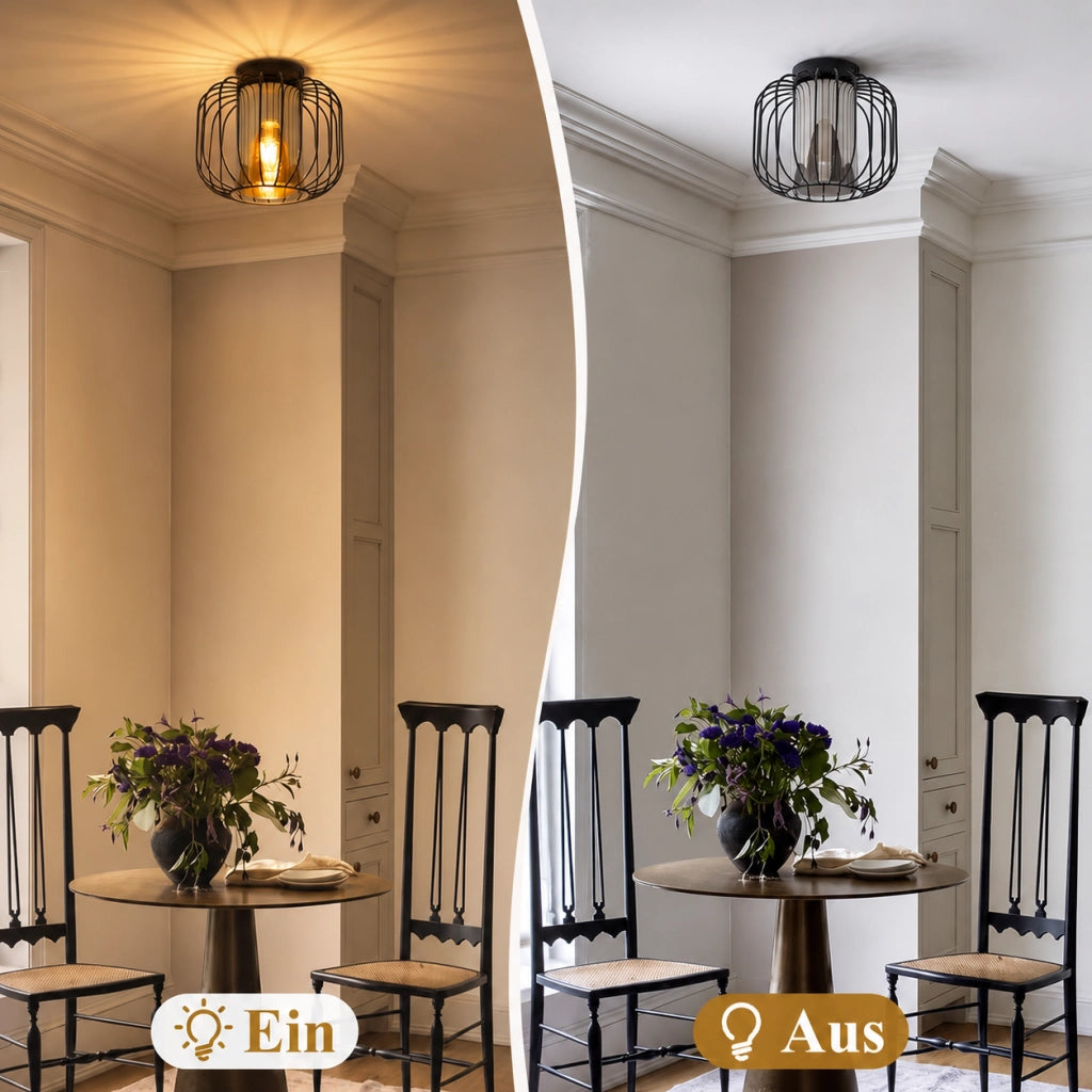 ZMH Lampada a Soffitto Vintage 1 Luce Con Paralume in Vetro E27 Nero Per Ingresso Camera da Letto Senza Lampadine