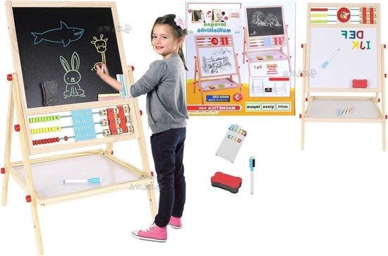 Cavalletto per bambini - tavolo in legno - multifunzionale - tavolo da disegno - rullo di carta - magnetico