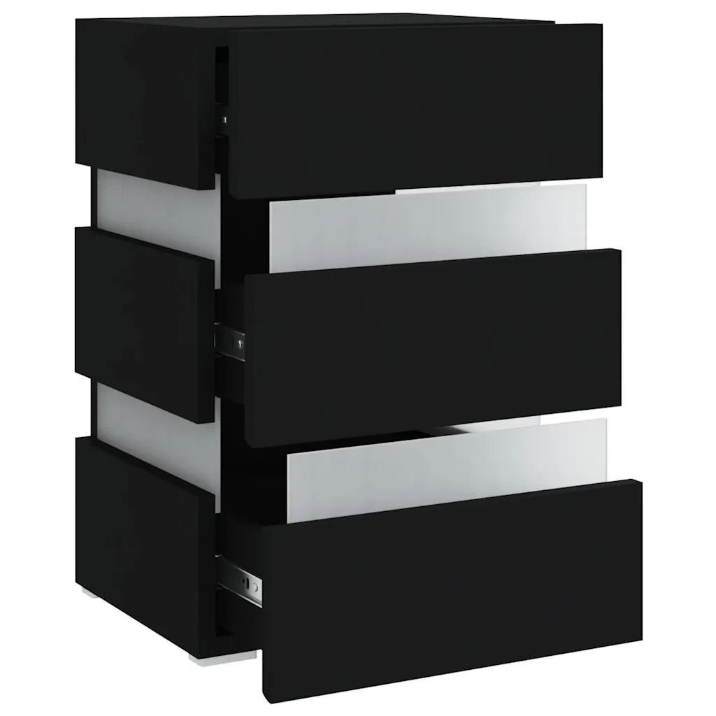 Comodino con Luci LED-Tavolino da notte Nero 45x35x67 cm in Legno Multistrato