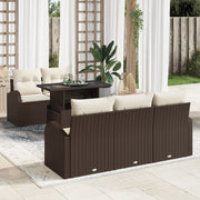Set da divano da giardino 6 pezzi con cuscini Marrone Polyrattan