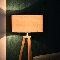 Lampada da Terra con Ripiano Intermedio Paralume in Lino Interruttore a Pedale Risparmio Energetico Altezza 154cm, Legno, 50x50x154 cm
