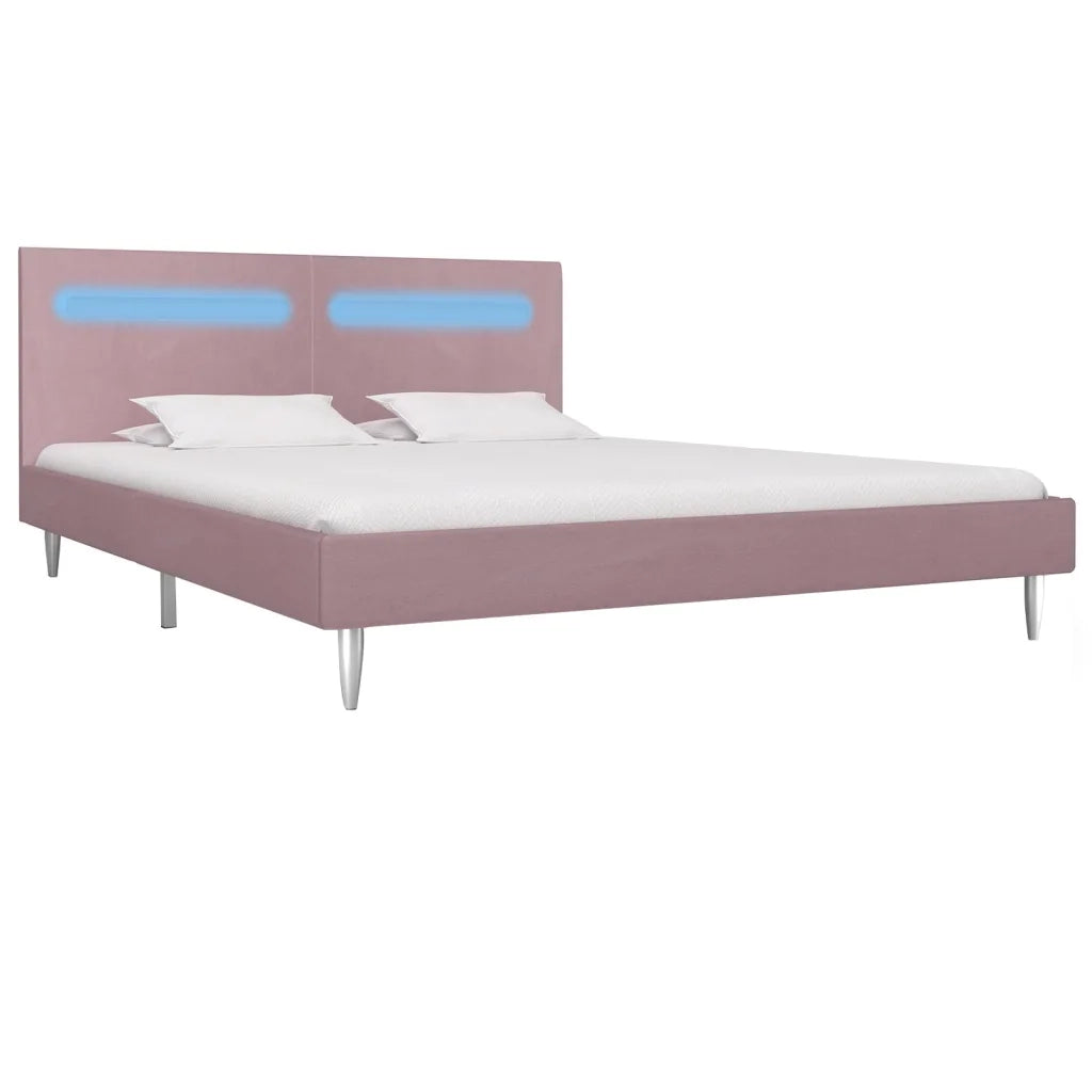 Letto matrimoniale | Letto per adulti | Giroletto con LED senza Materasso Rosa 180x200 cm in Tessuto