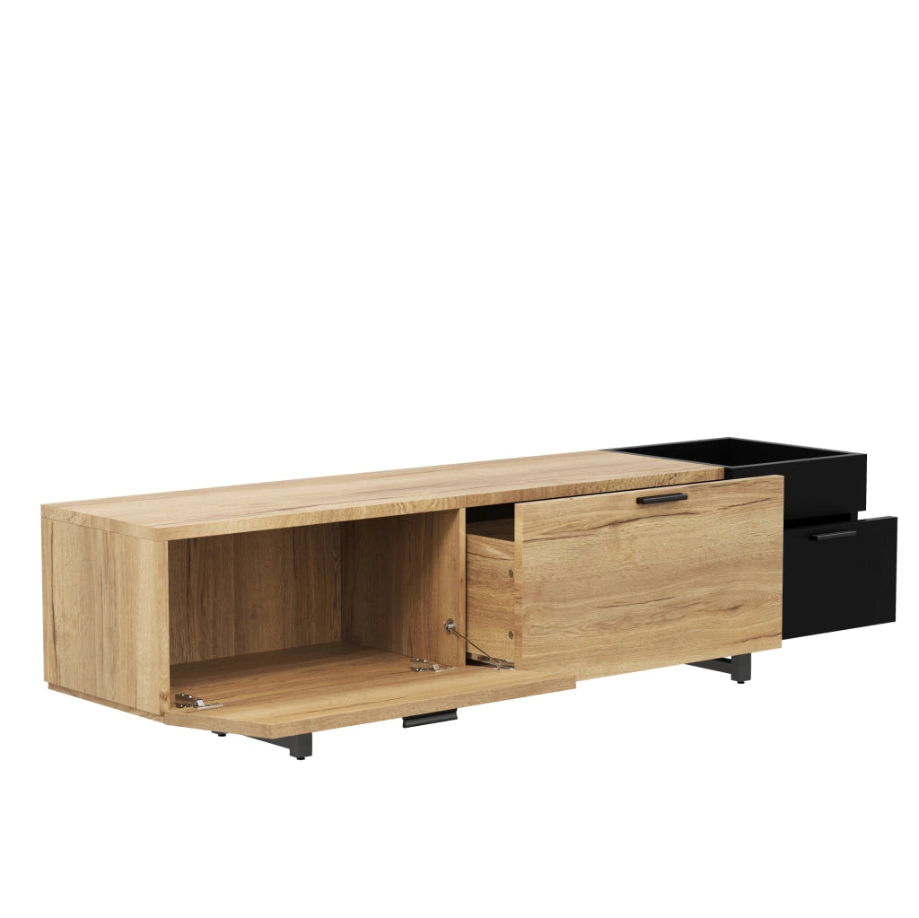 Mobile porta TV 180x38x49 cm con cassetti e vani aperti in legno ingegnerizzato nero