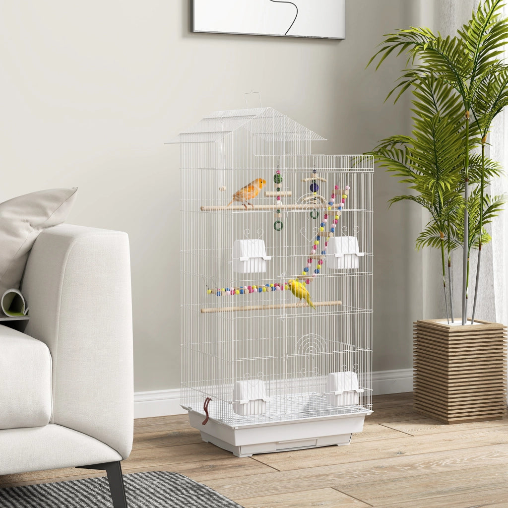 Casetta per Uccelli con Mangiatoie e Perche ¨C zephmum ¨C Bianco 46x36x100 cm