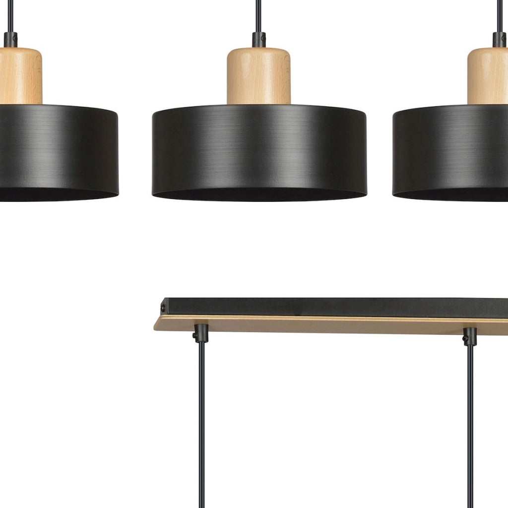 Lampada a sospensione TORIN in acciaio nero opaco e legno