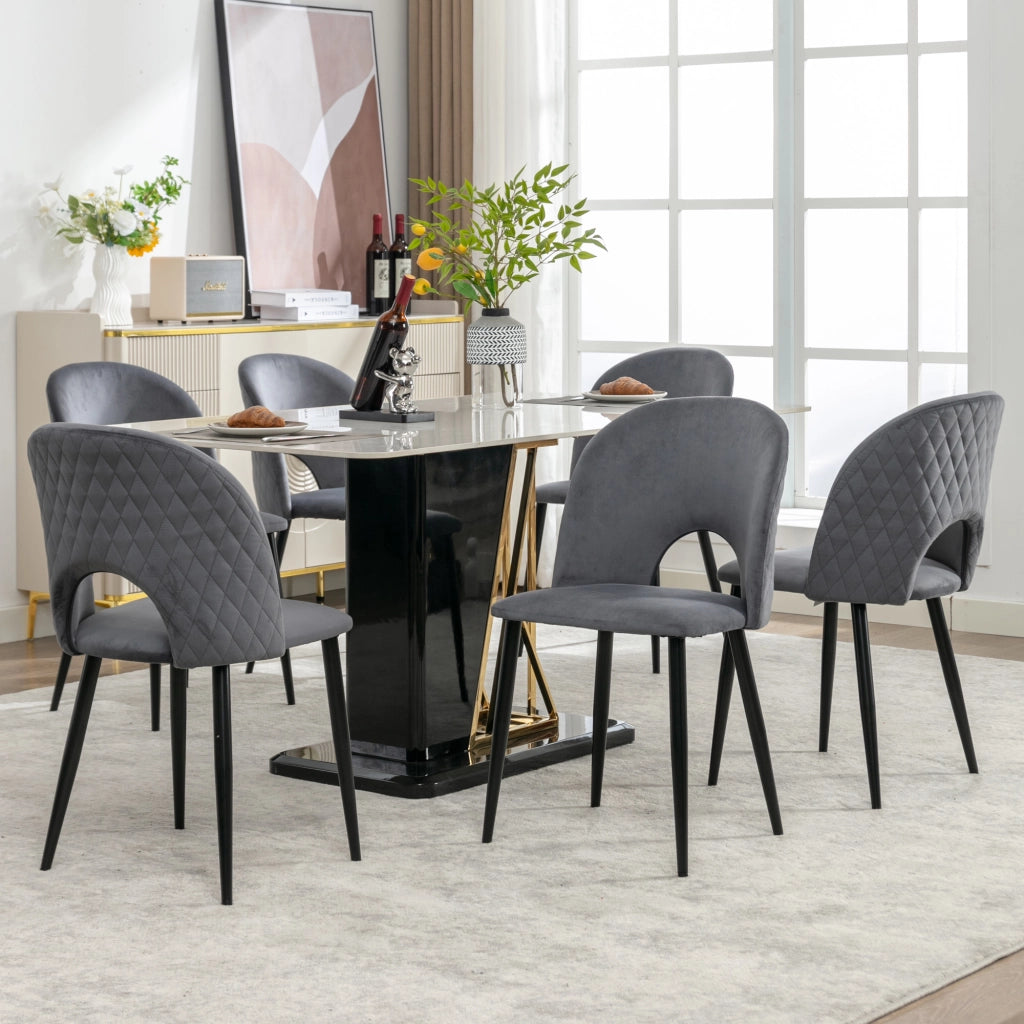 SEDIA Imbottita con Schienale 84 cm in Velluto Grigio con Gambe in Metallo