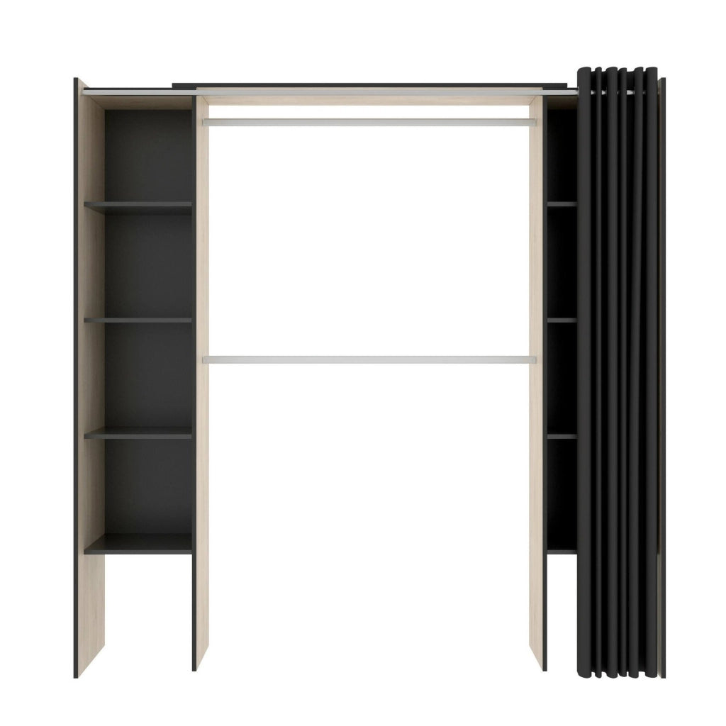 Guardaroba Acron, Struttura per cabina armadio, Mobile appendiabiti aperto allungabile, 180x50h205 cm, Rovere e Grigio