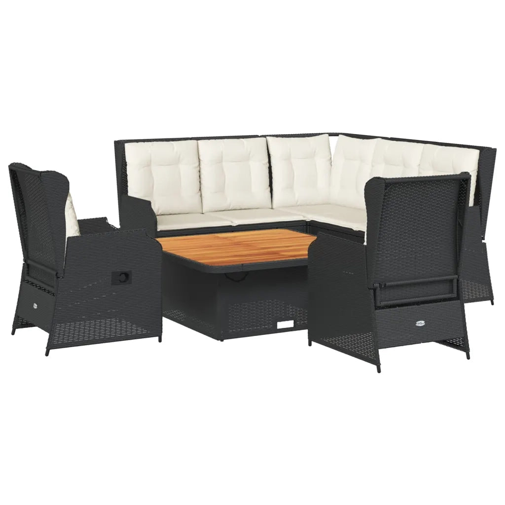 Set Mobili da Giardino 6 pz con Cuscini in Polyrattan Nero 3262611
