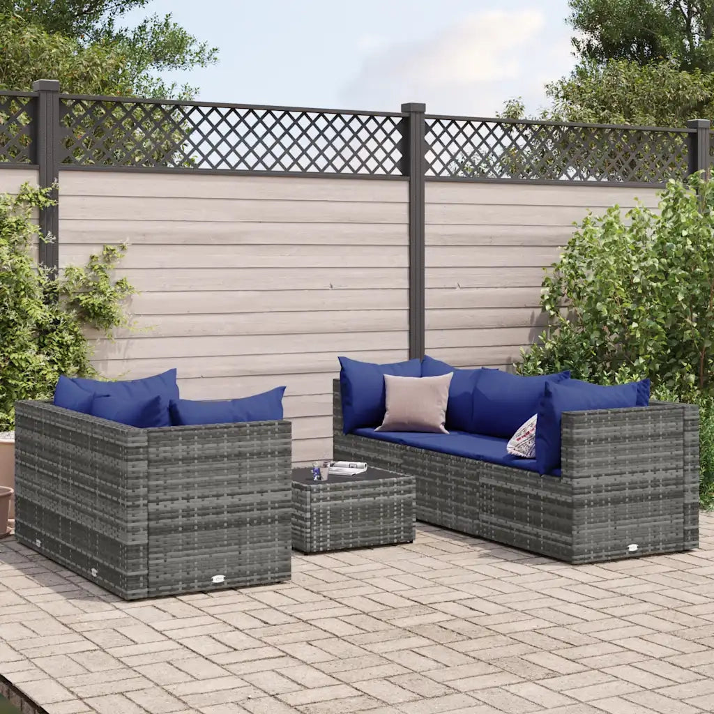 vidaXL Set Divani da Giardino 6 pz con Cuscini in Polyrattan Grigio