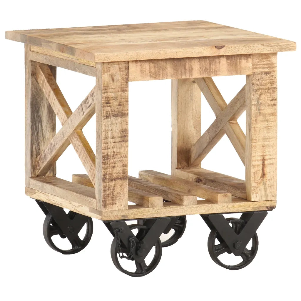 Tavolino Laterale con Ruote 40x40x42cm in Legno di Mango Grezzo 320936