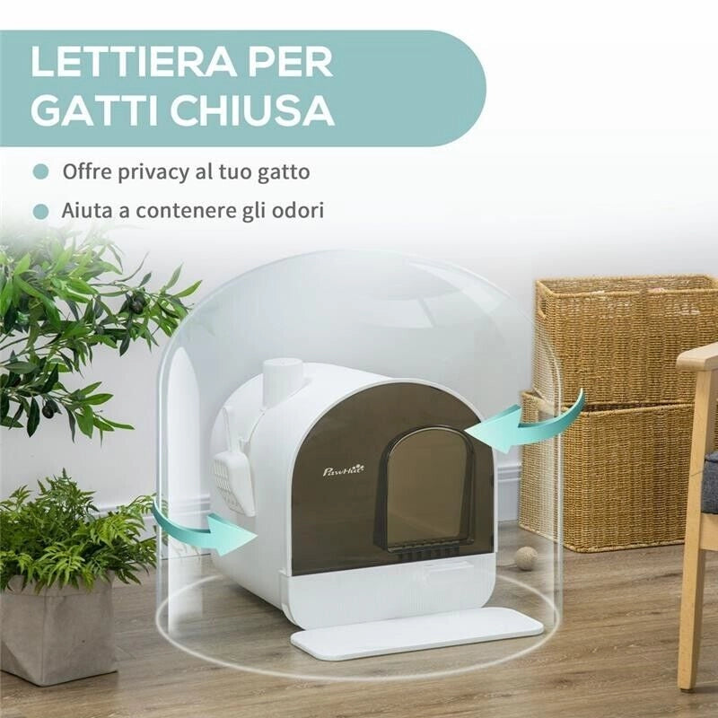 LETTIERA PER GATTI CHIUSA CON FILTRI, PALETTA E VASSOIO REMOVIBILE, STRUTTURA IN PP, 43X44X47 CM, BIANCA E NERA