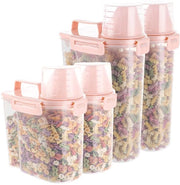 Set di 4 contenitori per cereali (3L, 1,7L) con misurino, contenitore per cibo per gatti e cani, scatola a tenuta di aria per cereali (rosa)