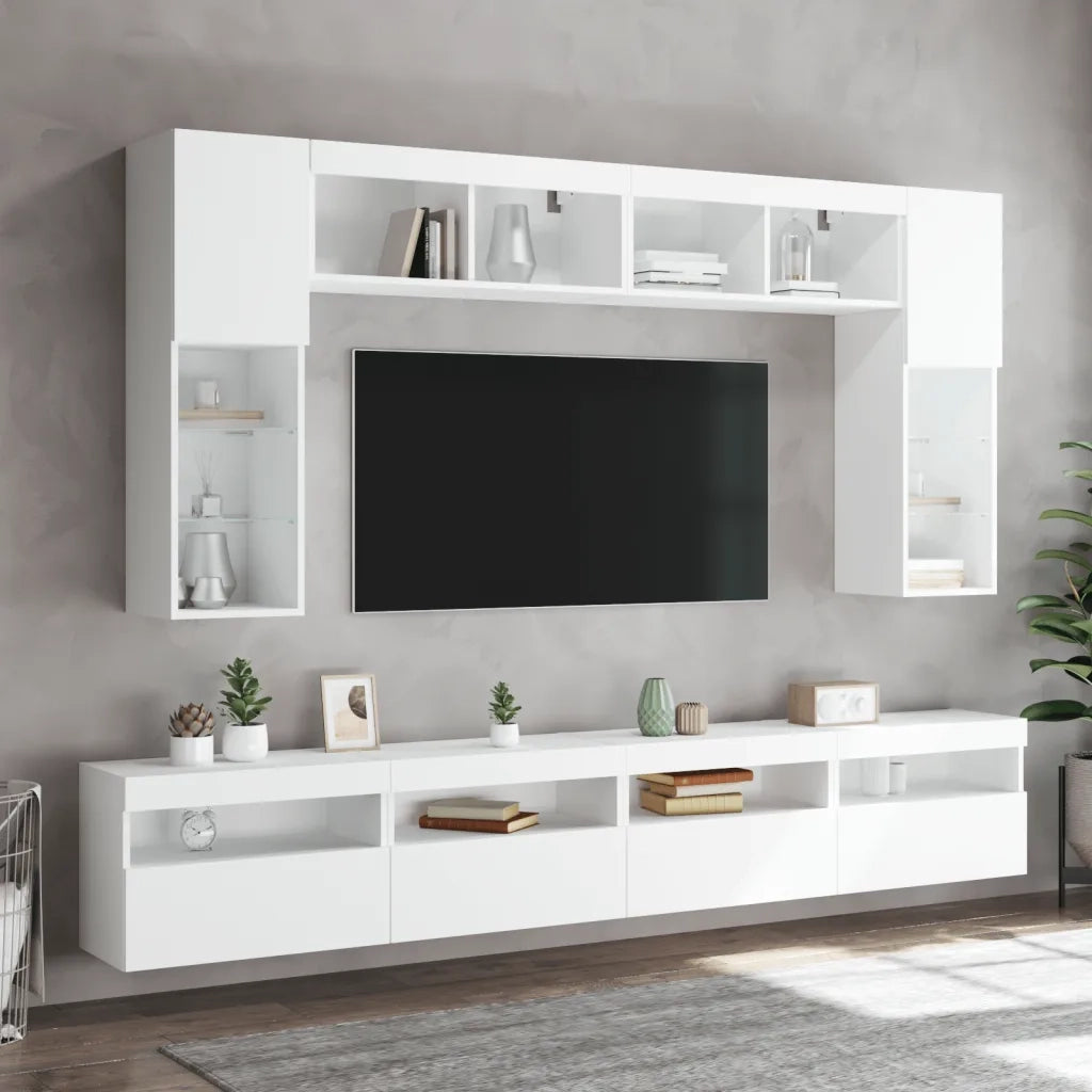 Set Mobili TV a Muro 8 pz con Luci LED Bianco 3216764