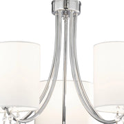Lampadario Contemporaneo Nina Acciaio Cromo Tessuto Bianco 5 Luci E14
