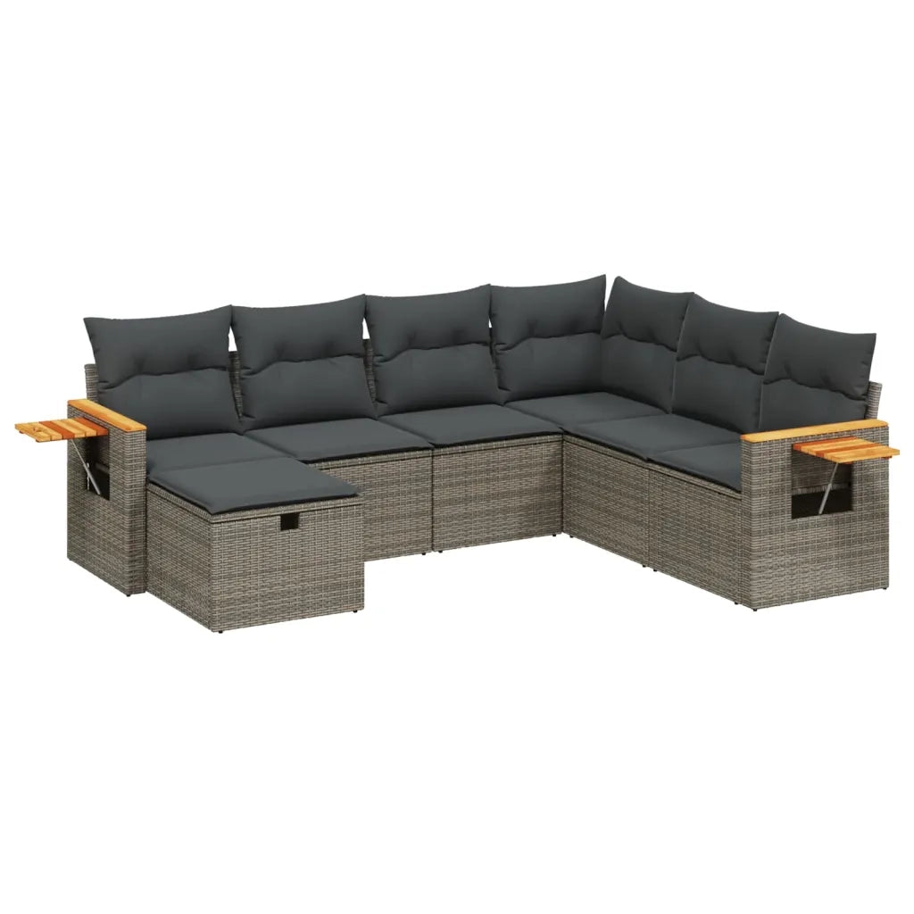 Set Divani da Giardino 7 pz con Cuscini Grigio in Polyrattan