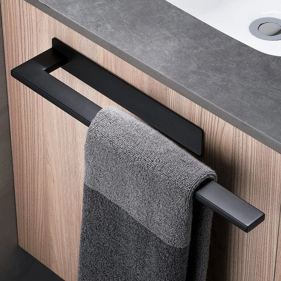 Sostegno asciugamano senza forare in acciaio inossidabile Sostegno asciugamano Nero Piano Manubrio unico Sostegno asciugamano autoadesivo per la parete per Bagno Doccia Cucina
