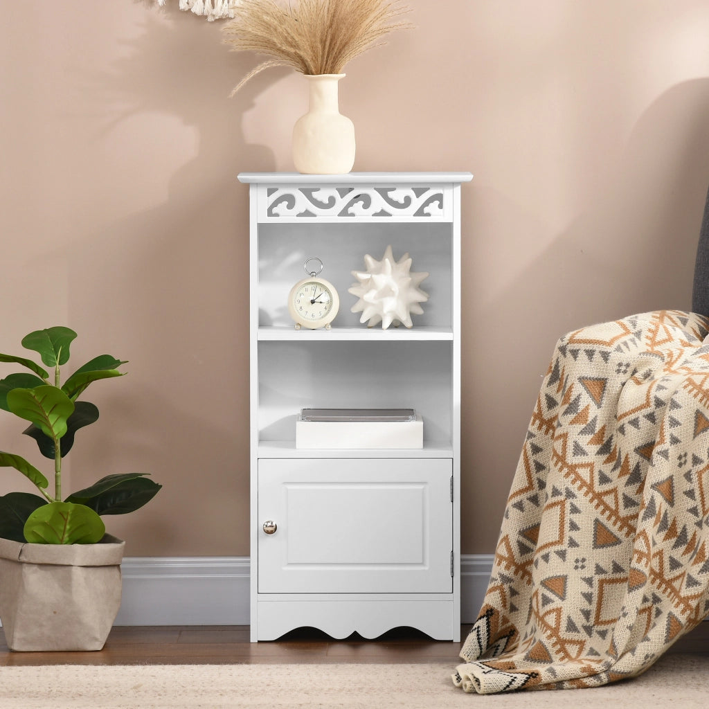 Mobiletto da terra e un Armadietto 2 Ripiani Anta in MDF Bianco Bagno MDF 40L x 23P x 80A cm Bianco