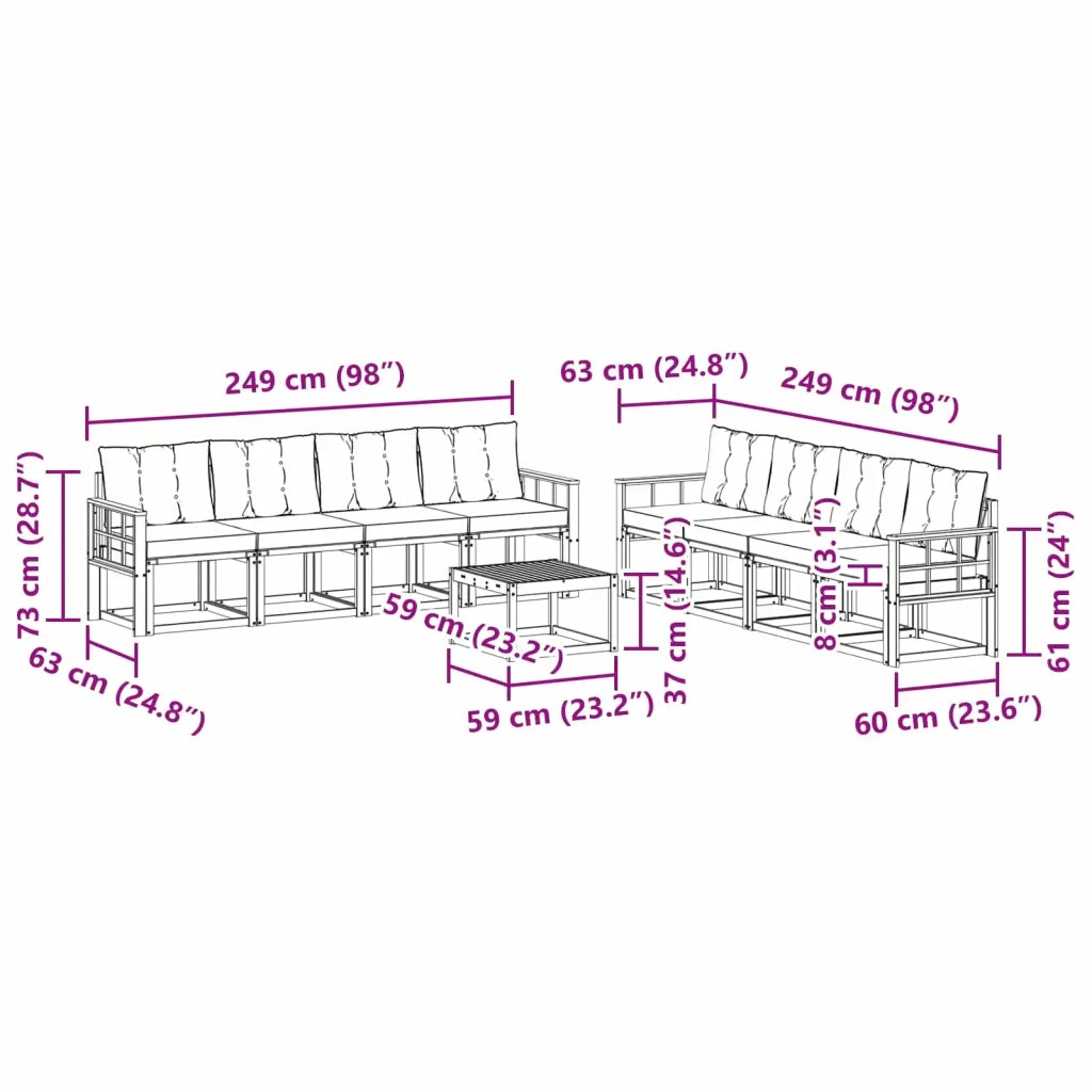Set di divani da esterno con cuscino 9 pcs Bianco e Nero 3389338