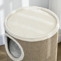 Cuccia per Gatti a 3 Livelli Ø38x70cm con Tiragraffi in Sisal e Peluche Marrone