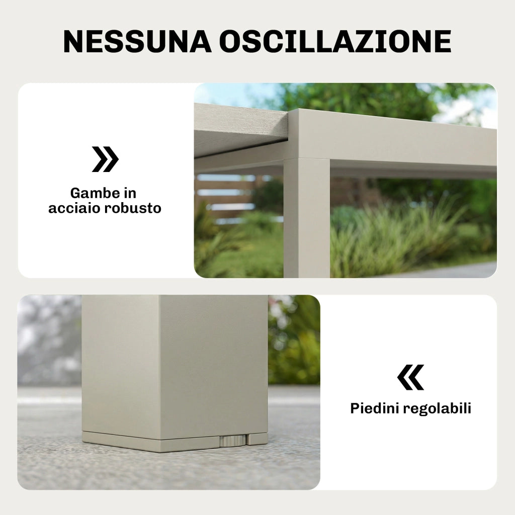 Tavolo da Giardino Allungabile 154-214x85x75 cm per 8-10 Persone in Alluminio e Acciaio Grigio Chiaro