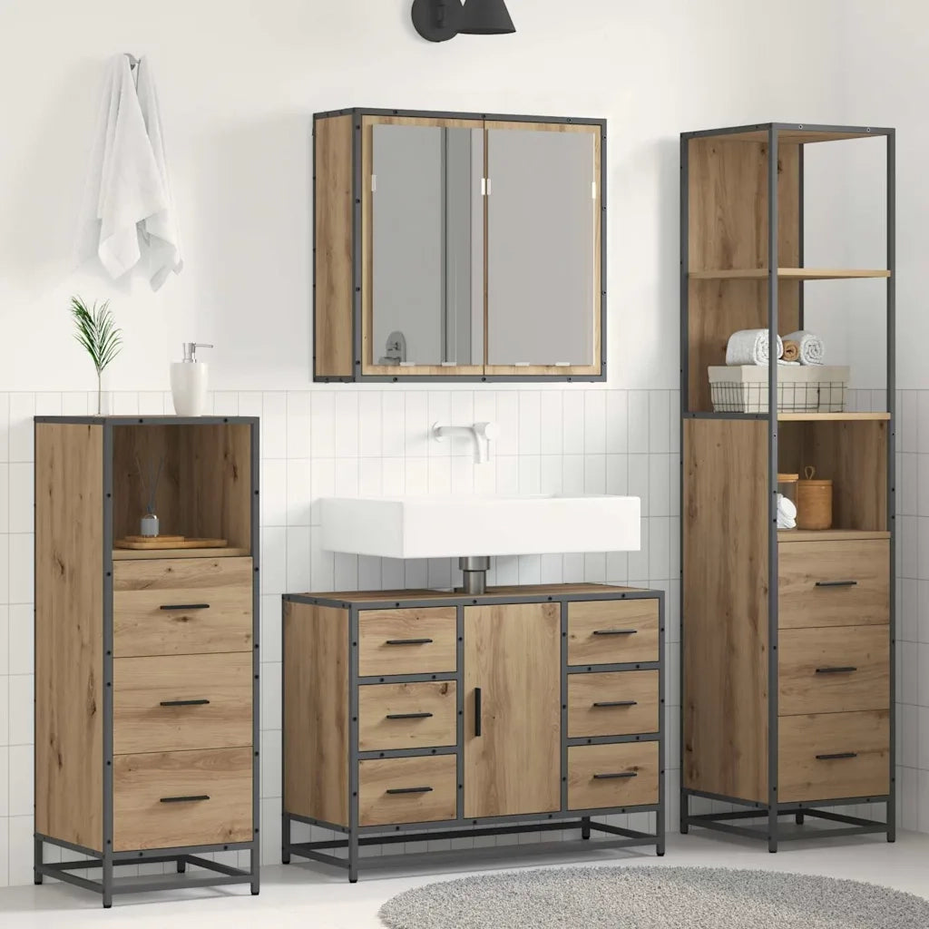 Set di mobili per il bagno con porta 4 pcs rovere artigianale