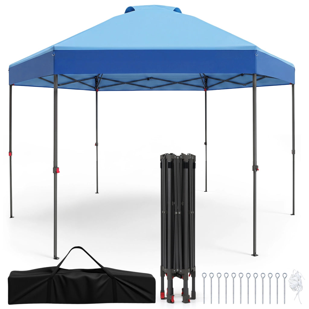 Gazebo pieghevole da giardino con altezza regolabile picchetti e corde, 360 x 360 cm Gazebo pop-up Blu
