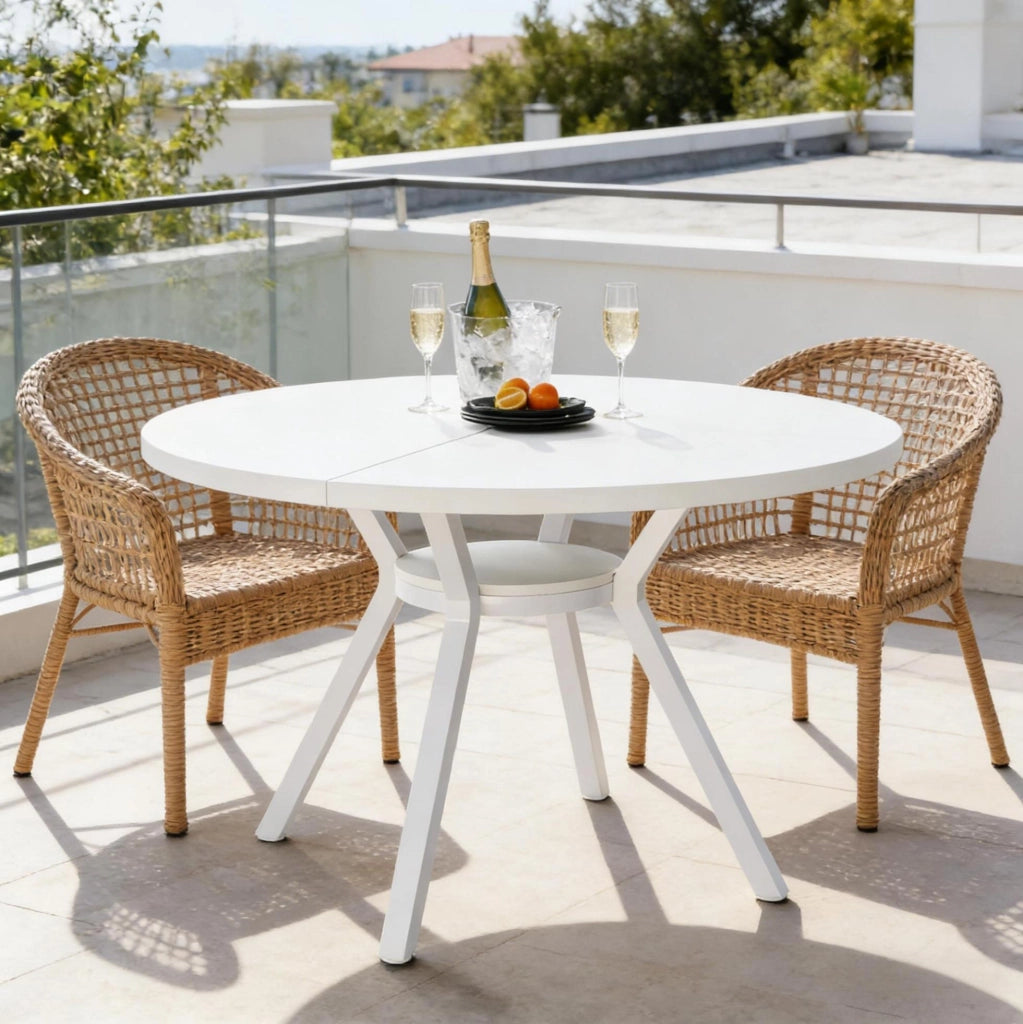 Tavolo da pranzo rotondo bianco 119;4 cm in legno e metallo; per 4-6 persone