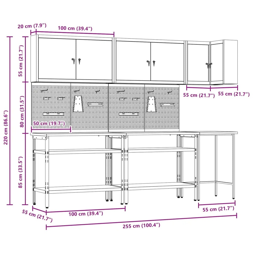 Set di mobili da lavoro con lo scaffale 10 pcs Rosso e Grigio 3321515