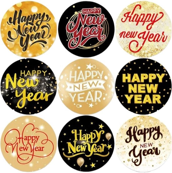 Sticker XL "Felice Anno Nuovo" - Sticker aziendale - Sticker hobby - 500 pezzi su rotolo - 3,8 cm - 9 immagini