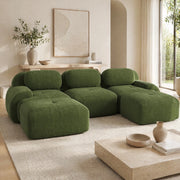 Divano angolare modulare 298x178x70 cm in velluto a coste verde; senza montaggio