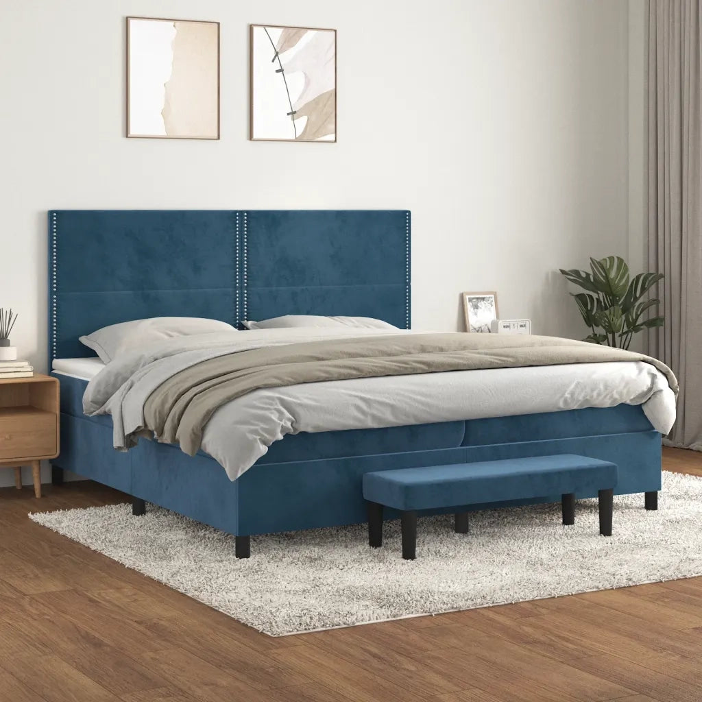 Giroletto a Molle con Materasso Blu Scuro 200x200 cm in Velluto 3137807