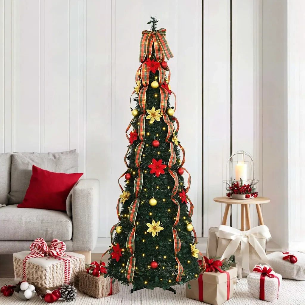 Albero di Natale | Decorazioni natalizie artificiale con 150 LED Verde 185 cm PVC