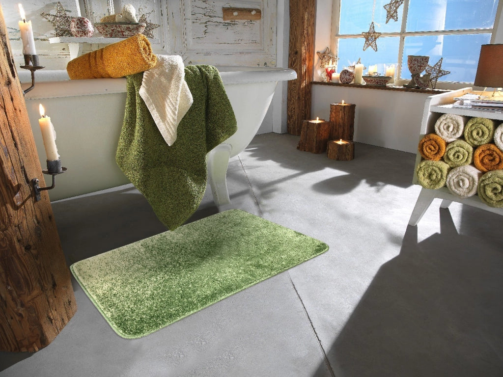 Tappeto Bagno Camera Scendiletto Doccia Vasca Antiscivolo Assorbente Shaggy Soffice IBISCO A Verde - 60x120 cm