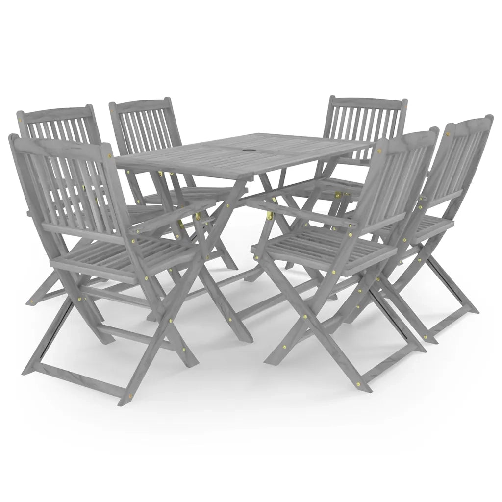 Set da Pranzo per Giardino 7 pz Legno Massello di Acacia Grigio