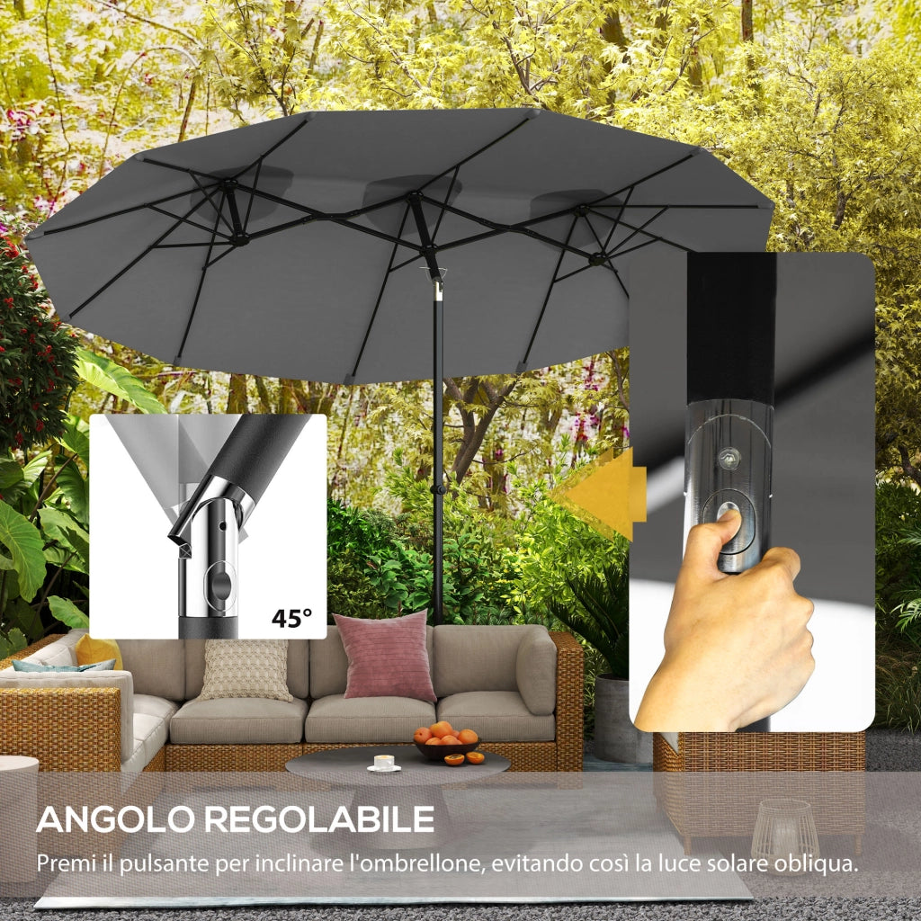 Ombrellone Doppio Inclinabile a 45¡ã ¨C zephmum ¨C Grigio Acciaio Poliestere 285x147x227 cm