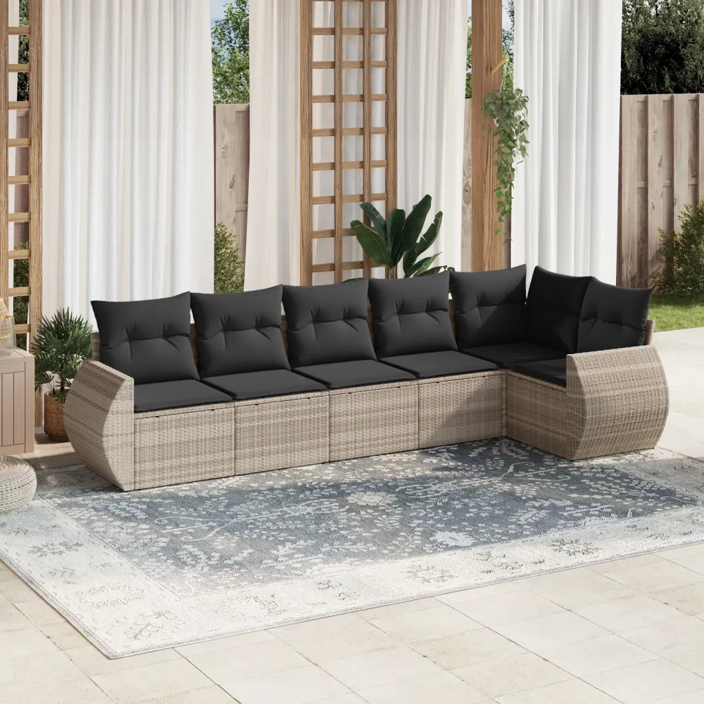 Set Divano da Giardino 6pz con Cuscini Grigio Chiaro Polyrattan